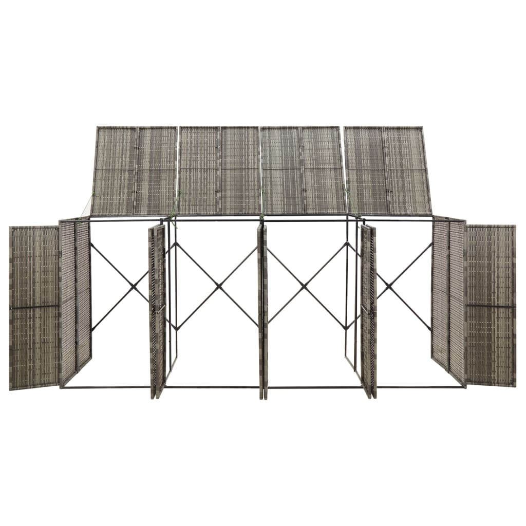 vidaXL Quadruple Wheelie Bin Shed Grey 274x80x117 cm Poly Rattan 2