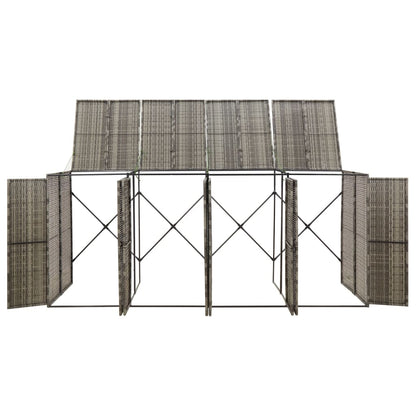 vidaXL Quadruple Wheelie Bin Shed Grey 274x80x117 cm Poly Rattan 2