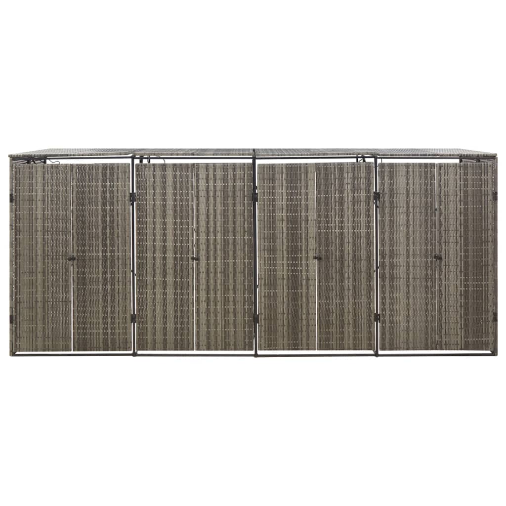 vidaXL Quadruple Wheelie Bin Shed Grey 274x80x117 cm Poly Rattan 3