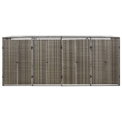 vidaXL Quadruple Wheelie Bin Shed Grey 274x80x117 cm Poly Rattan 3
