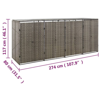 vidaXL Quadruple Wheelie Bin Shed Grey 274x80x117 cm Poly Rattan 5
