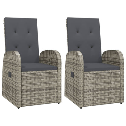 vidaXL Reclining Garden Chairs with Cushions 2 pcs Grey Poly Rattan 2