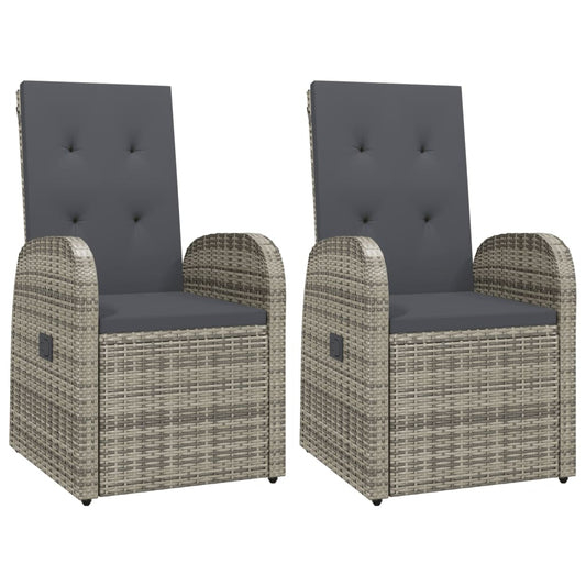 vidaXL Reclining Garden Chairs with Cushions 2 pcs Grey Poly Rattan 2