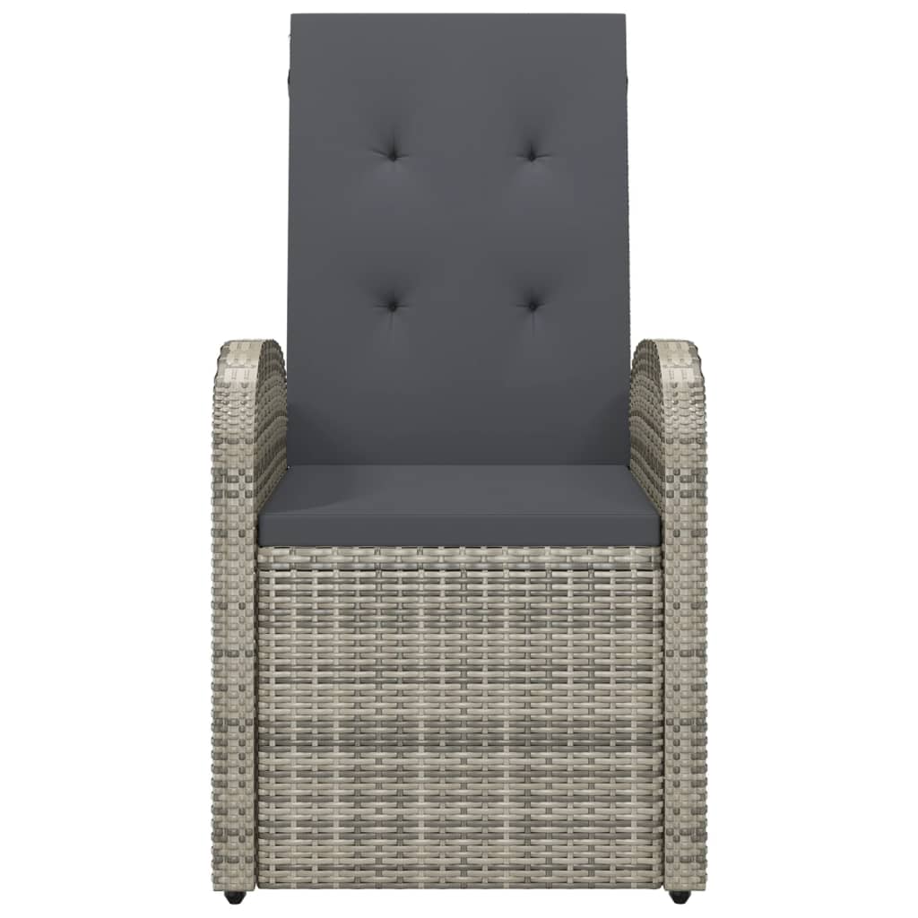 vidaXL Reclining Garden Chairs with Cushions 2 pcs Grey Poly Rattan 4