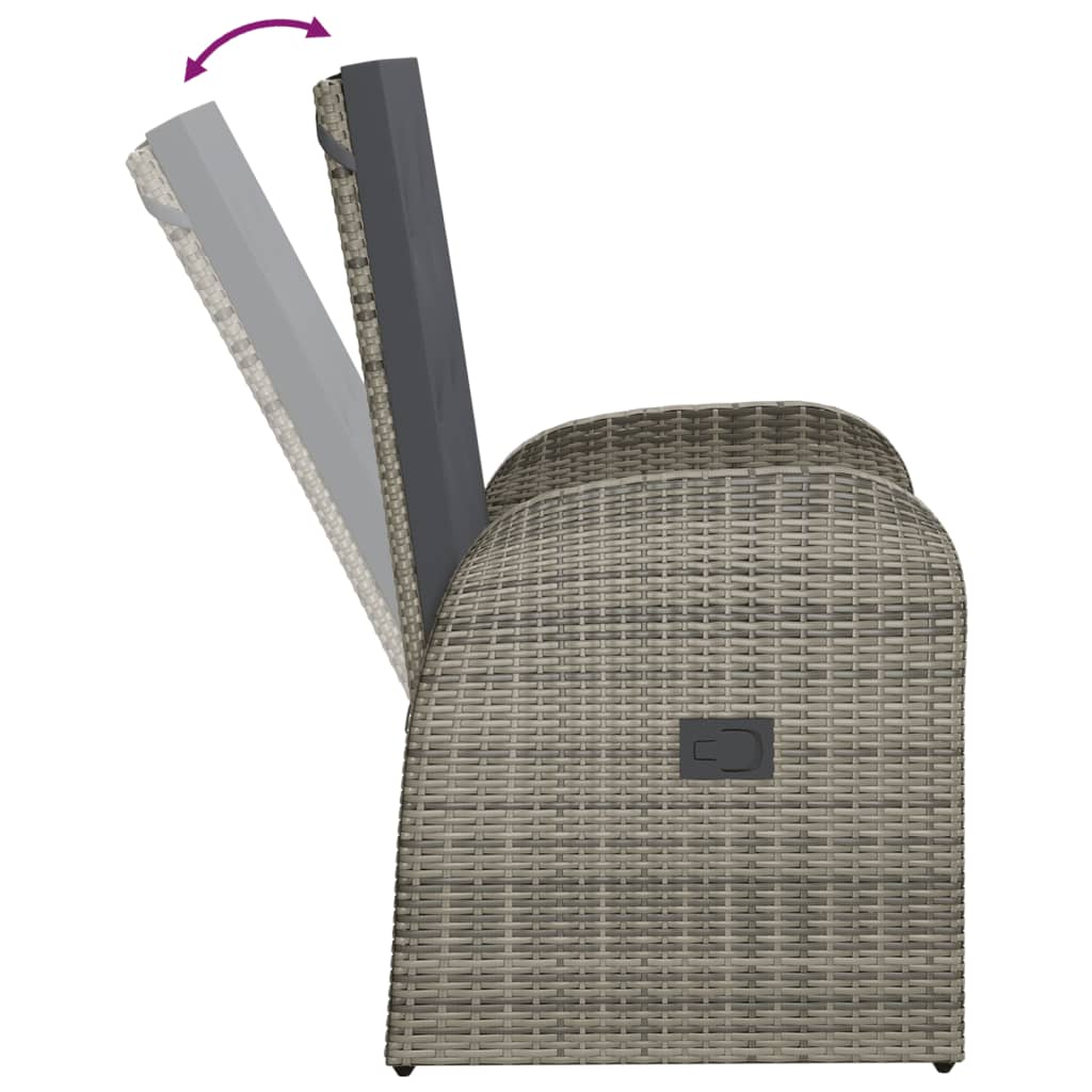 vidaXL Reclining Garden Chairs with Cushions 2 pcs Grey Poly Rattan 6