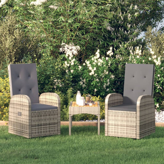 vidaXL Reclining Garden Chairs with Cushions 2 pcs Grey Poly Rattan 1