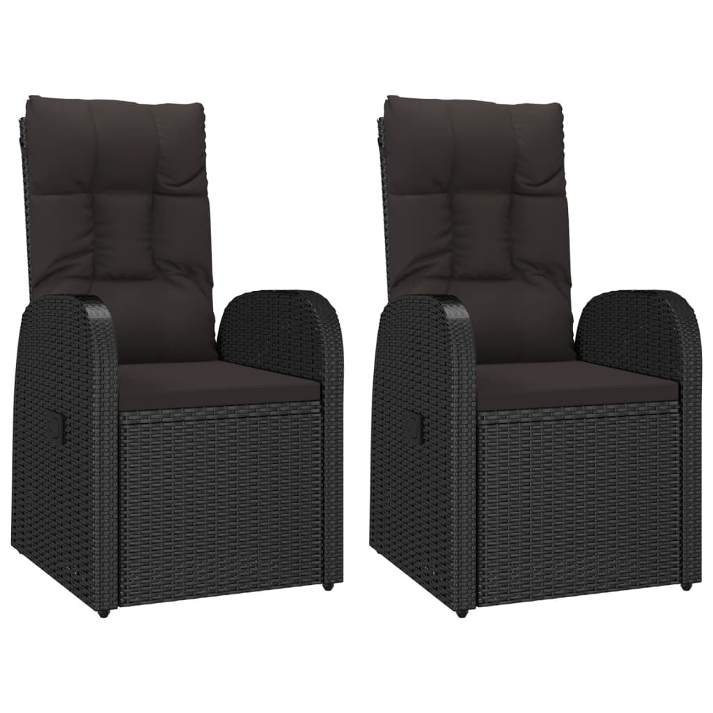 vidaXL Reclining Garden Chairs with Cushions 2 pcs Black Poly Rattan 2