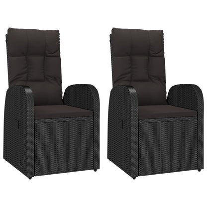 vidaXL Reclining Garden Chairs with Cushions 2 pcs Black Poly Rattan 2