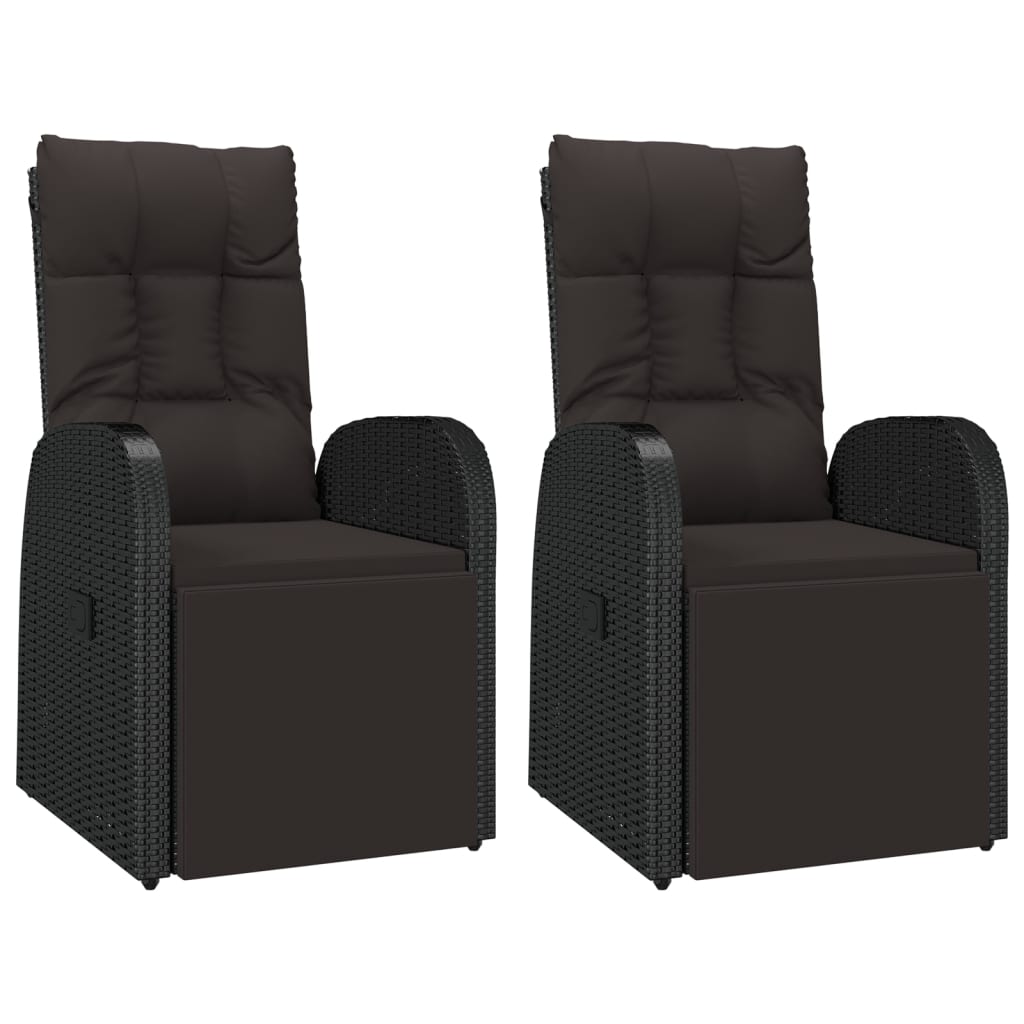 vidaXL Reclining Garden Chairs with Cushions 2 pcs Black Poly Rattan 2