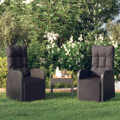 vidaXL Reclining Garden Chairs with Cushions 2 pcs Black Poly Rattan 1