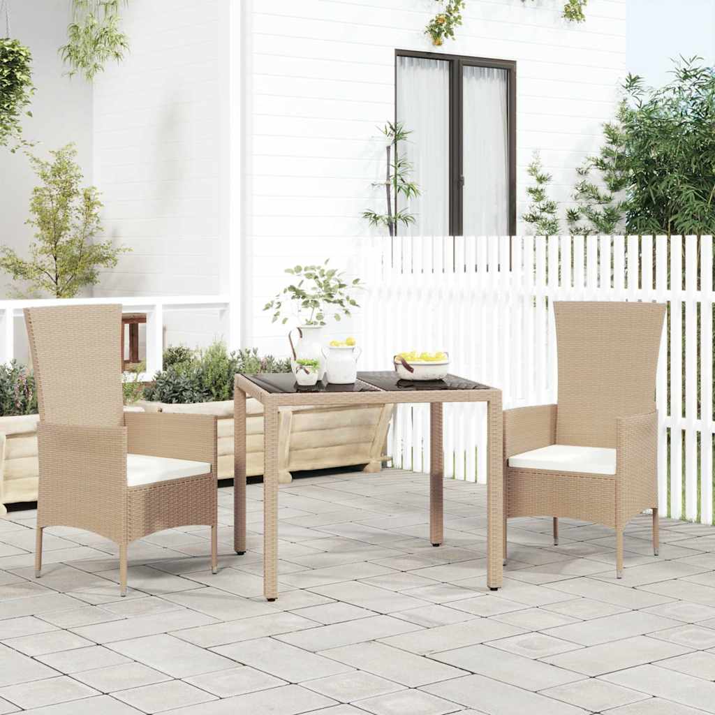 vidaXL Garden Table with Top Poly Rattan Glass