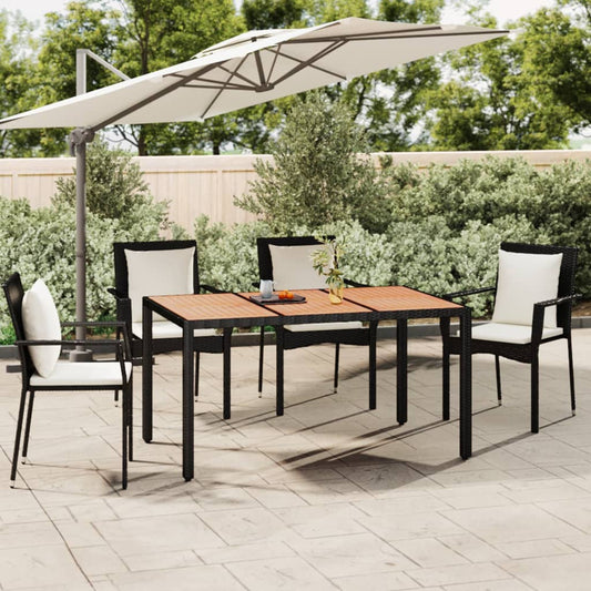 Garden Table with Wooden Top Solid Acacia Wood Black 150 x 90 x 75 cm