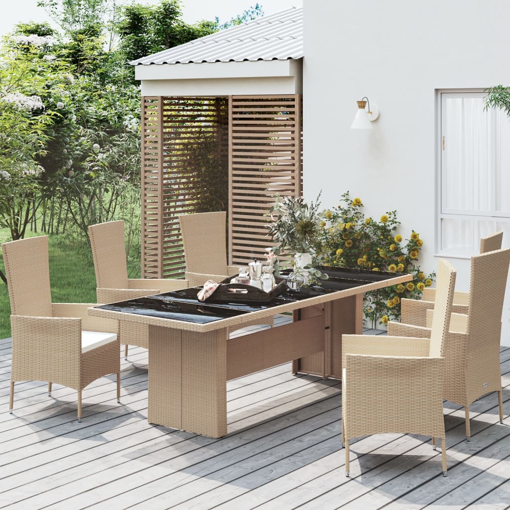 vidaXL Garden Table with Top Poly Rattan Glass