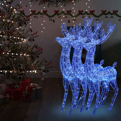 XXL Acrylic Christmas Reindeers 250 LED 180 cm 3 pcs Width 96 cm Blue
