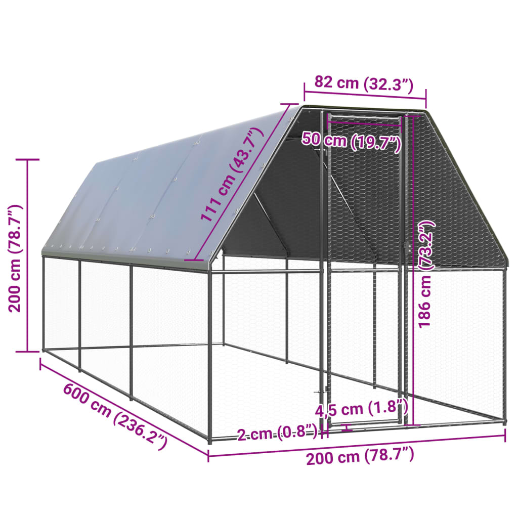 vidaXL Outdoor Chicken Cage 2x6x2 m Galvanised Steel 5