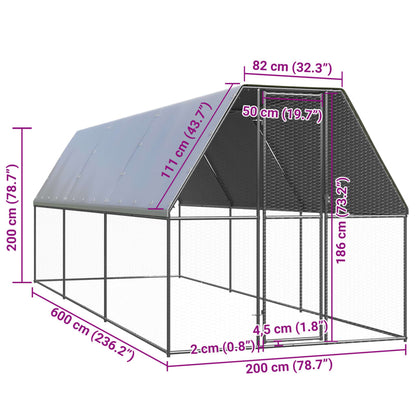 vidaXL Outdoor Chicken Cage 2x6x2 m Galvanised Steel 5
