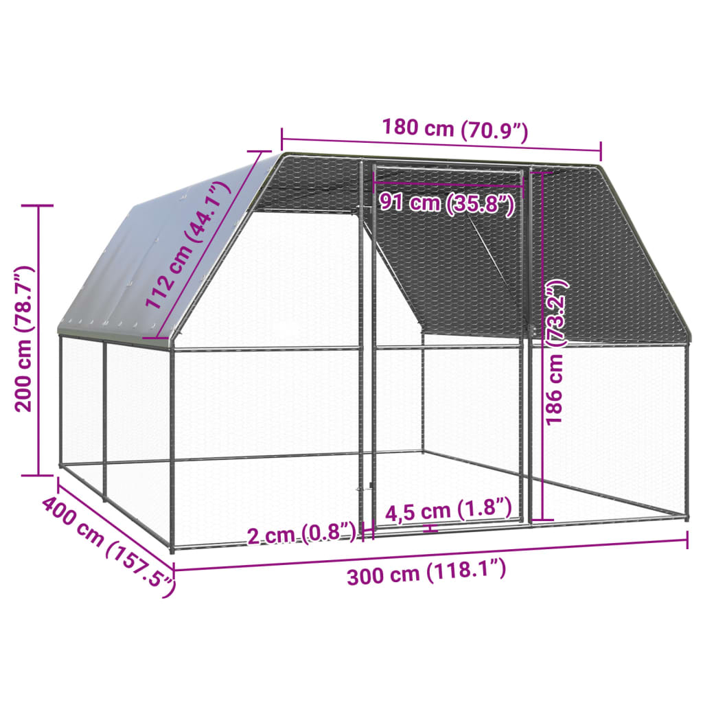 vidaXL Outdoor Chicken Cage 3x4x2 m Galvanised Steel 5