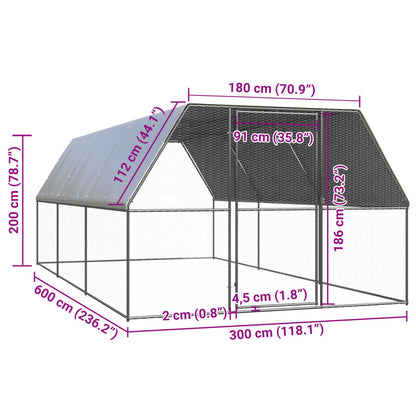 vidaXL Outdoor Chicken Cage 3x6x2 m Galvanised Steel 5