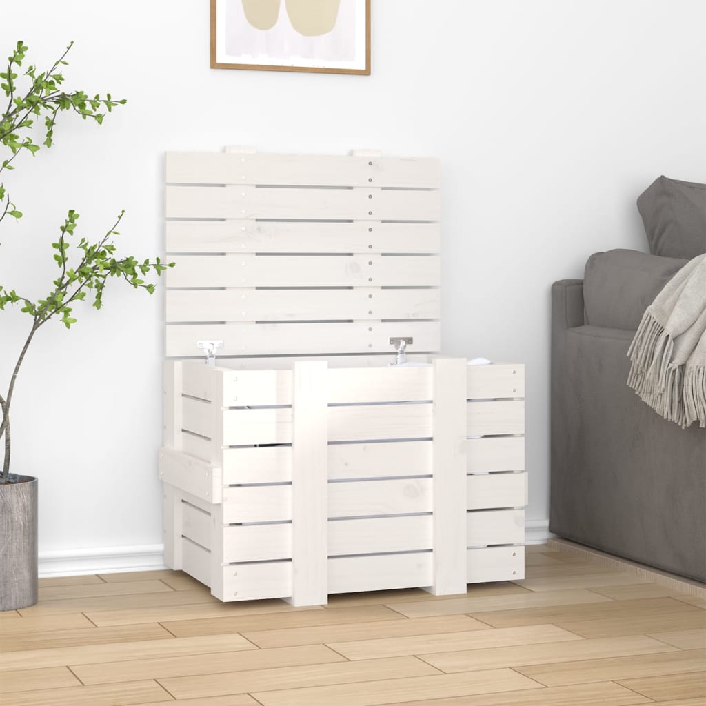 Storage Box 58x40,5x42 cm Solid Wood Pine White 58 x 40.5 x 42 cm
