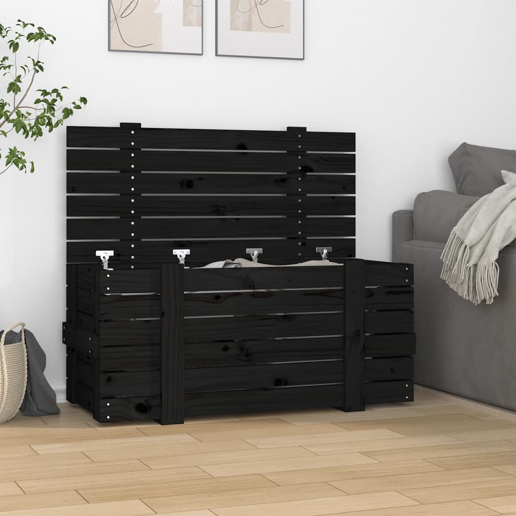 Storage Box 58x40,5x42 cm Solid Wood Pine Black 91 x 40.5 x 42 cm