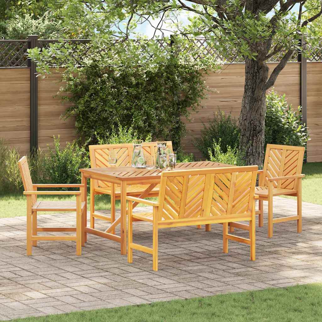Garden Dining Set 5 pcs Brown 150 x 90 x 74 cm 2x bench (109 cm) +2x chair +table 150 cm