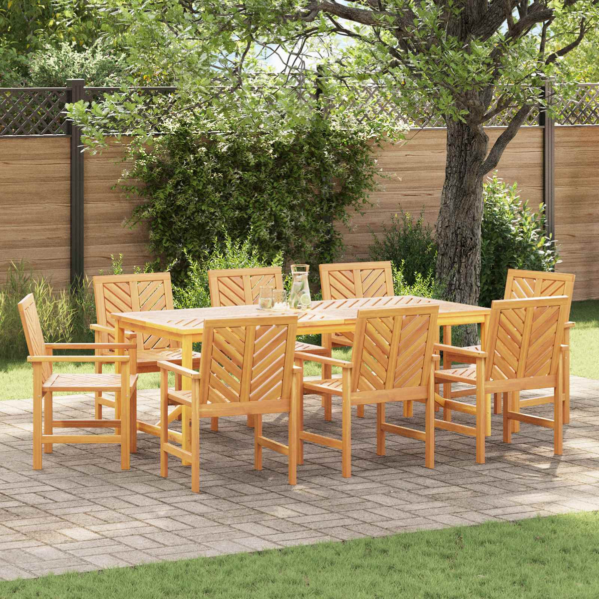 Garden Dining Set 5 pcs Brown 150 x 90 x 74 cm 8x chairs +table 200 cm