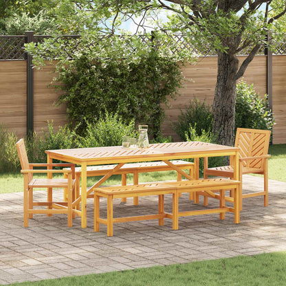 Garden Dining Set 5 pcs Brown 150 x 90 x 74 cm 2x bench (180 cm) +2x chair +table 200 cm