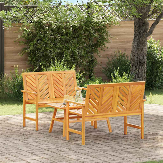 Garden Lounge Set 3 pcs Brown Solid Acacia Wood 2x bench +table