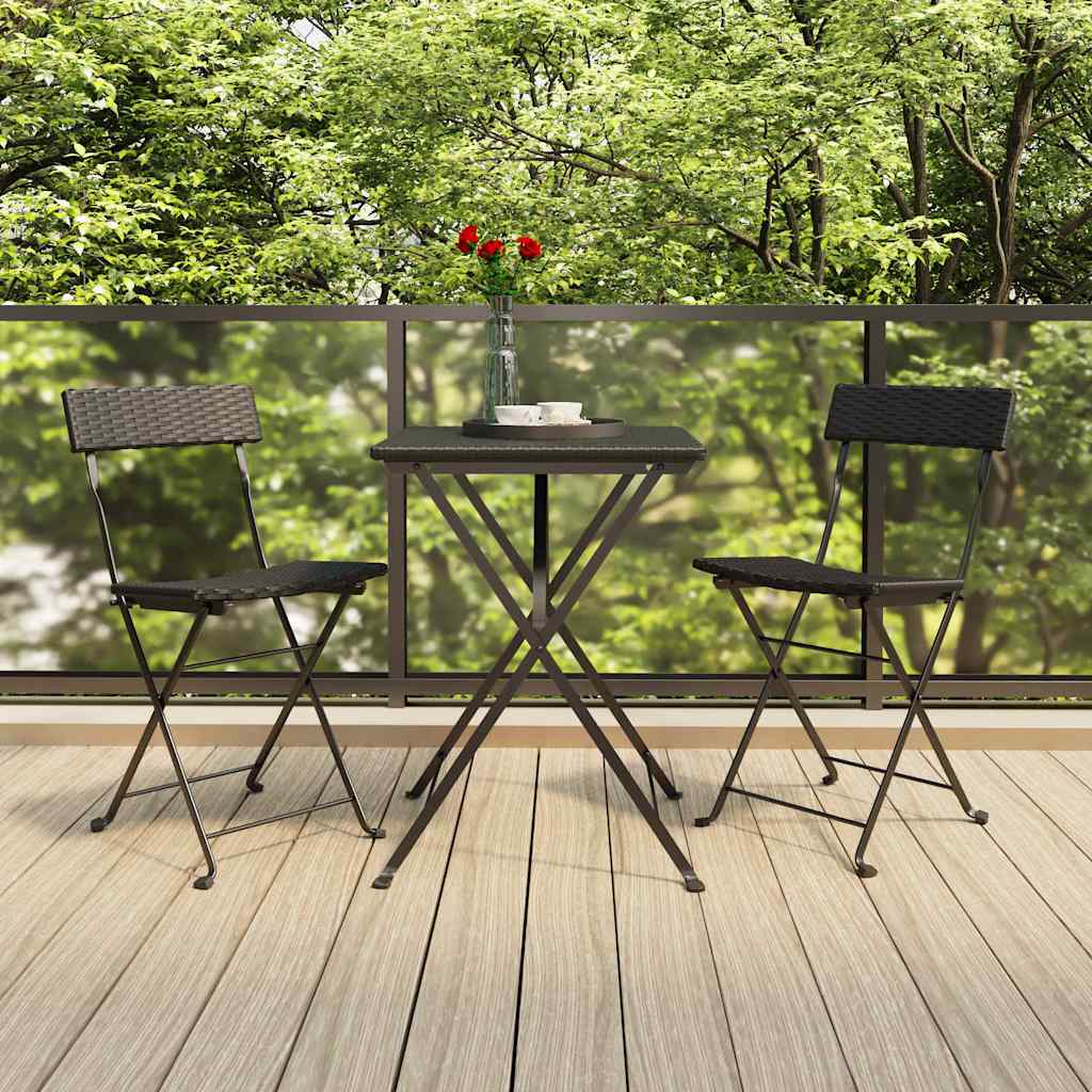 Folding Chairs Poly Rattan and Steel Black 2