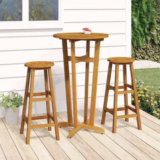 5 Piece Garden Bar Set Solid Wood Acacia Bar stools with round seat 2