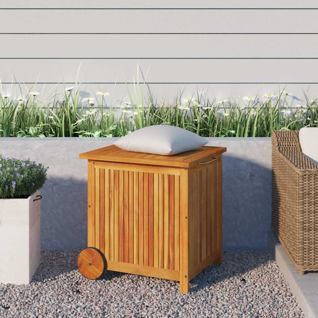 Garden Storage Box with Wheels Solid Wood Acacia 60 x 50 x 58 cm