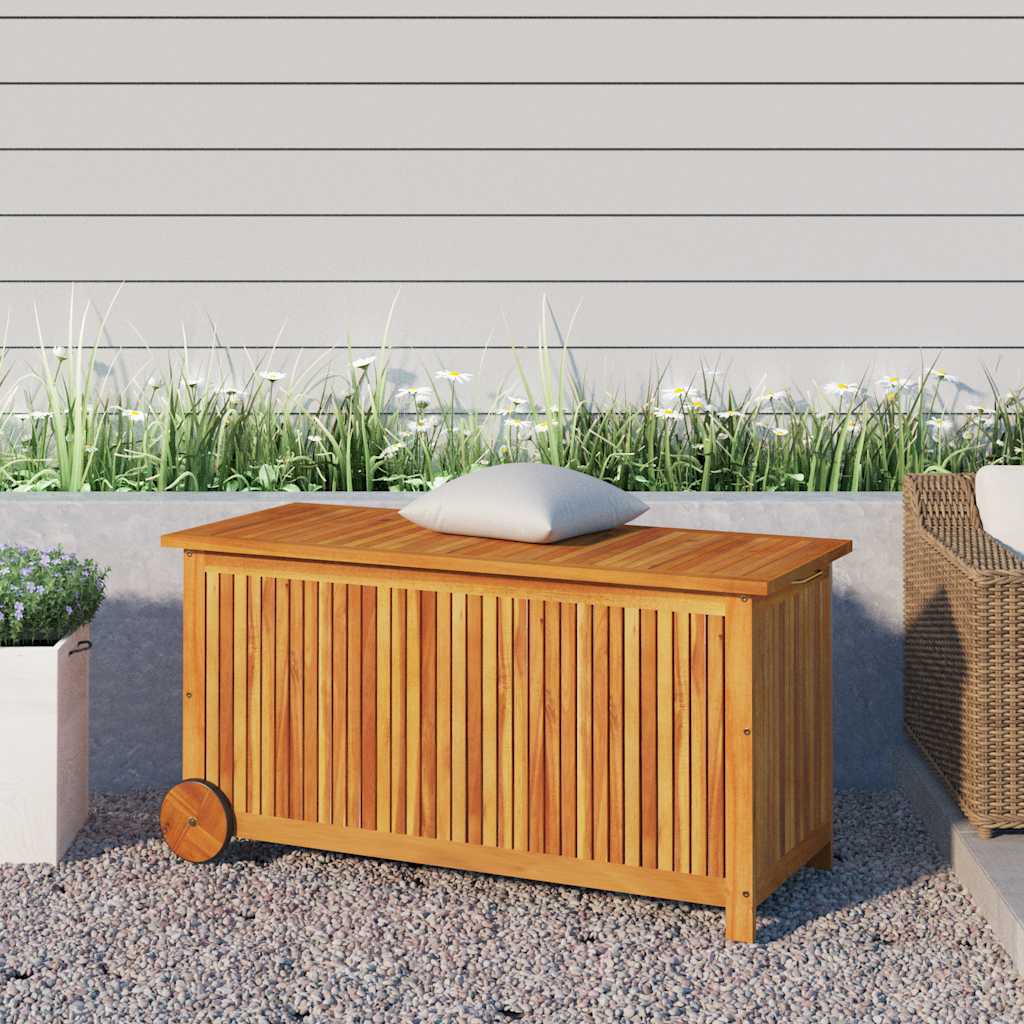 Garden Storage Box with Wheels Solid Wood Acacia 113 x 50 x 58 cm