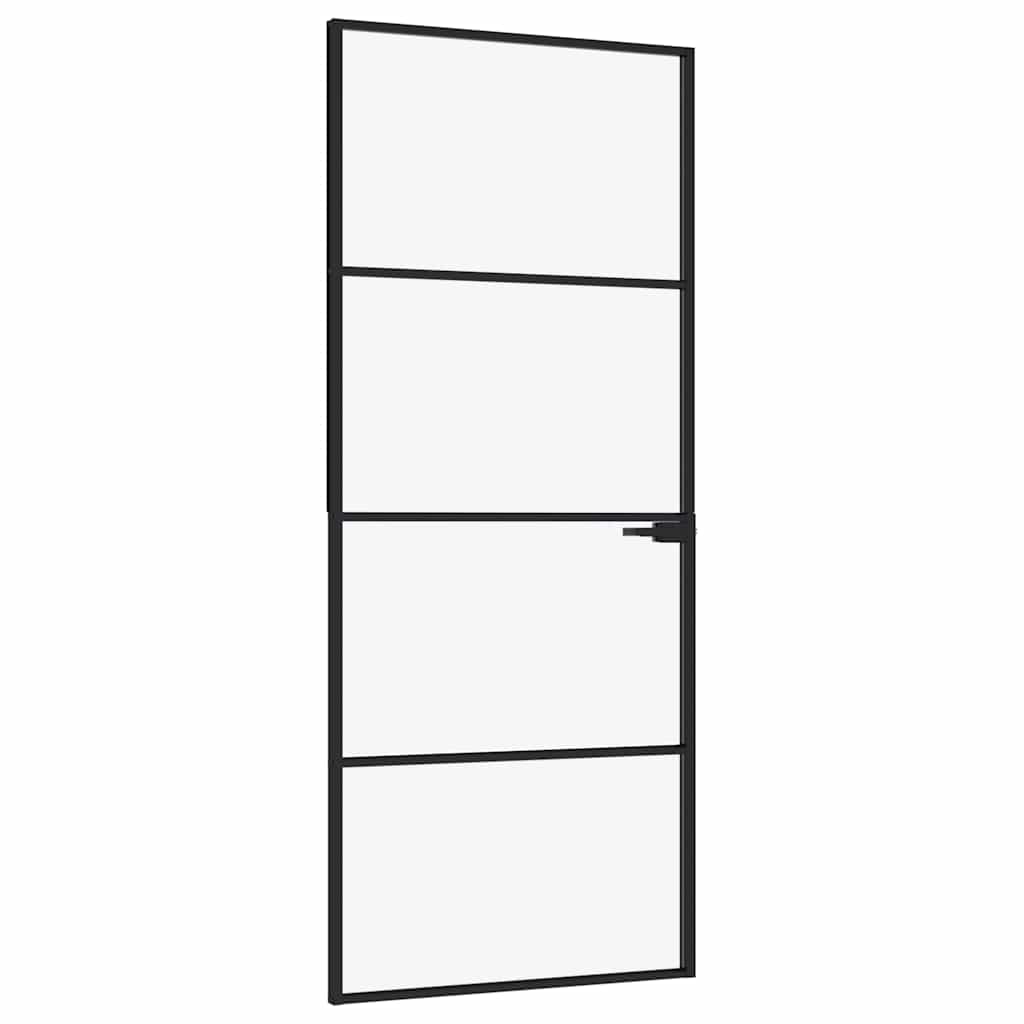 vidaXL Interior Door Black 83x201,5 cm Tempered Glass&Aluminium Slim 2