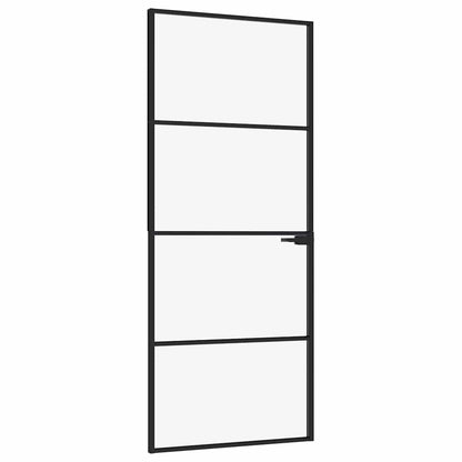 vidaXL Interior Door Black 83x201,5 cm Tempered Glass&Aluminium Slim 2