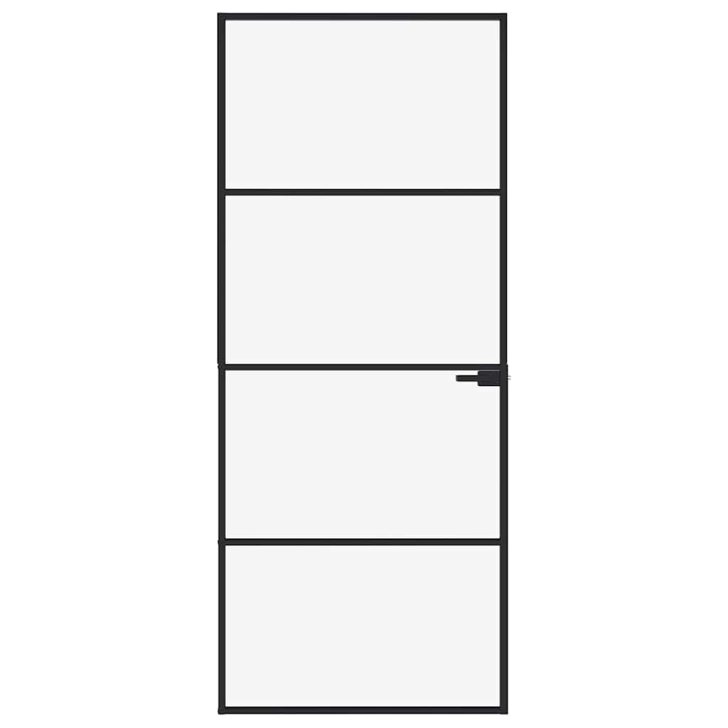 vidaXL Interior Door Black 83x201,5 cm Tempered Glass&Aluminium Slim 3