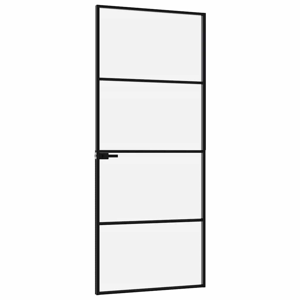 vidaXL Interior Door Black 83x201,5 cm Tempered Glass&Aluminium Slim 4
