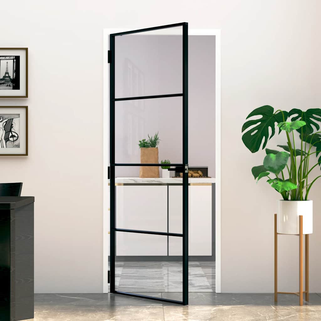 vidaXL Interior Door Black 83x201,5 cm Tempered Glass&Aluminium Slim 1