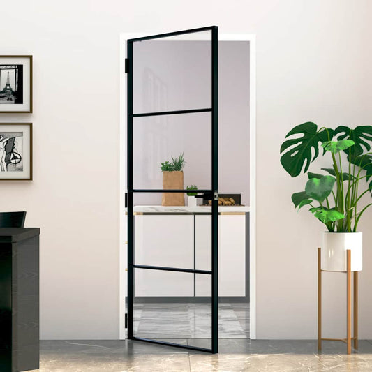 vidaXL Interior Door Black 83x201,5 cm Tempered Glass&Aluminium Slim 1