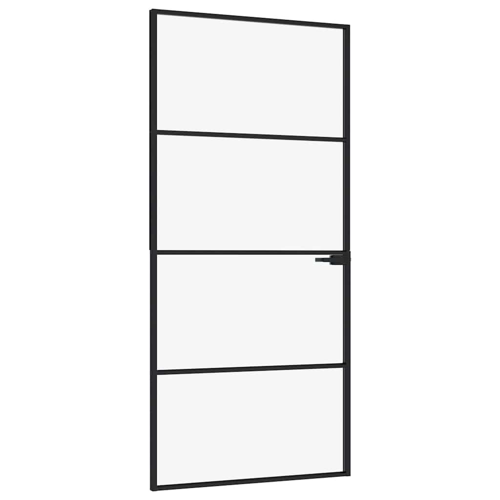 Interior Door Slim Golden 93x201.5 cm Tempered Glass&Aluminium Length 201.5 cm 3 horizontal bars Width 93 cm Black and transparent