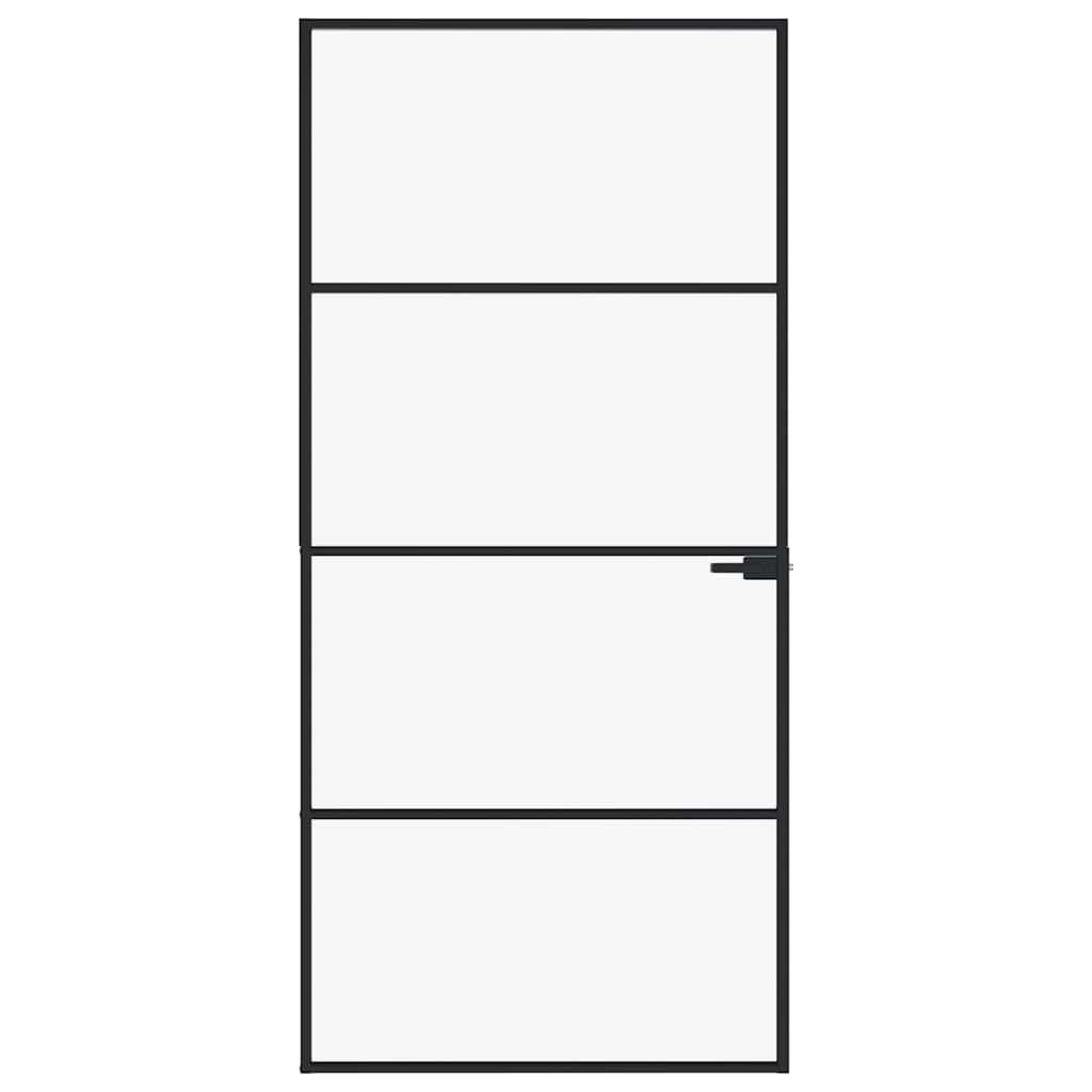 Interior Door Slim Golden 93x201.5 cm Tempered Glass&Aluminium Length 201.5 cm 3 horizontal bars Width 93 cm Black and transparent