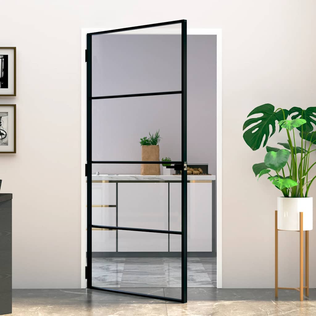 vidaXL Interior Door Black 102x201,5 cm Tempered Glass&Aluminium Slim 1