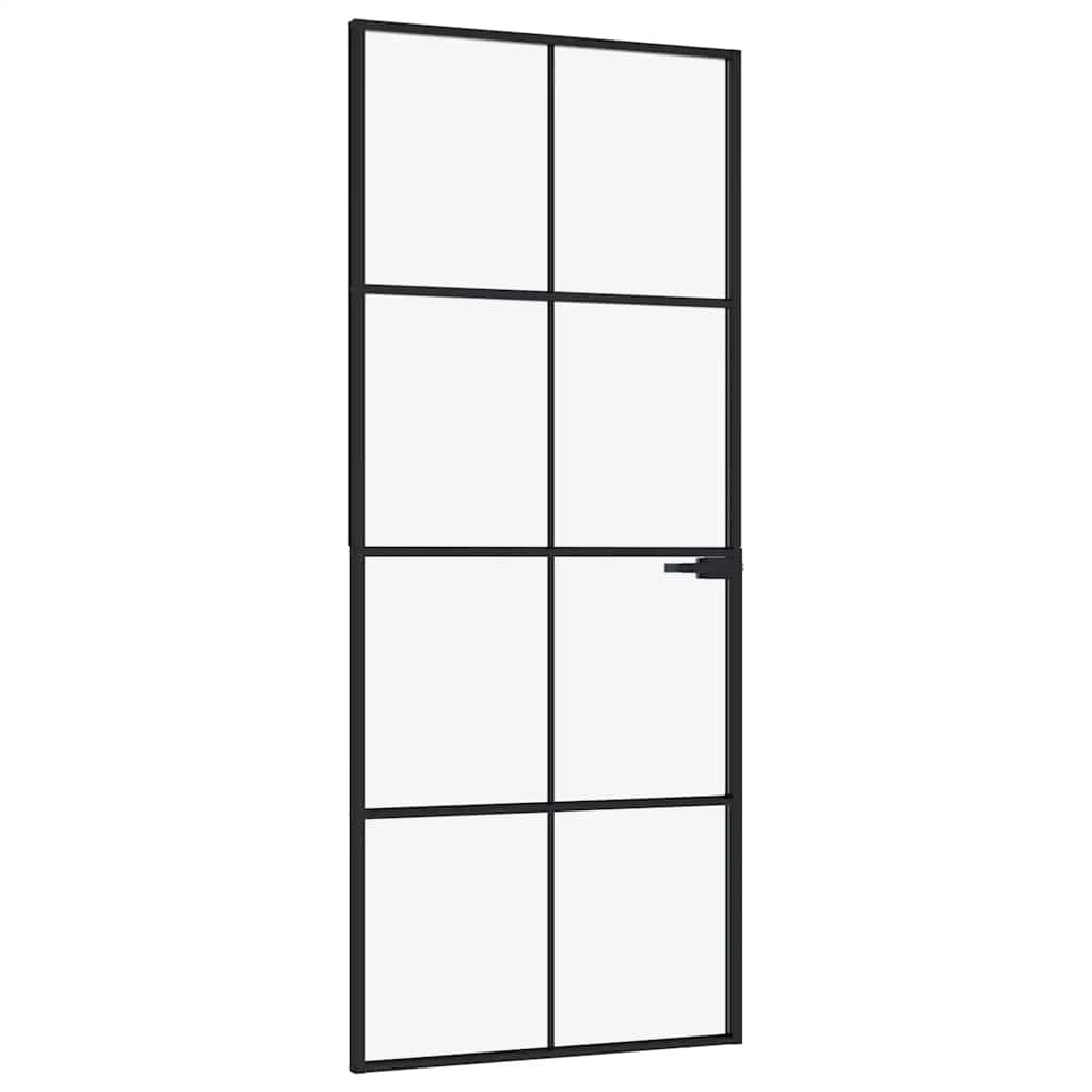 vidaXL Interior Door Black 83x201,5 cm Tempered Glass&Aluminium Slim 2
