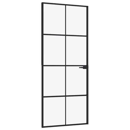 vidaXL Interior Door Black 83x201,5 cm Tempered Glass&Aluminium Slim 2