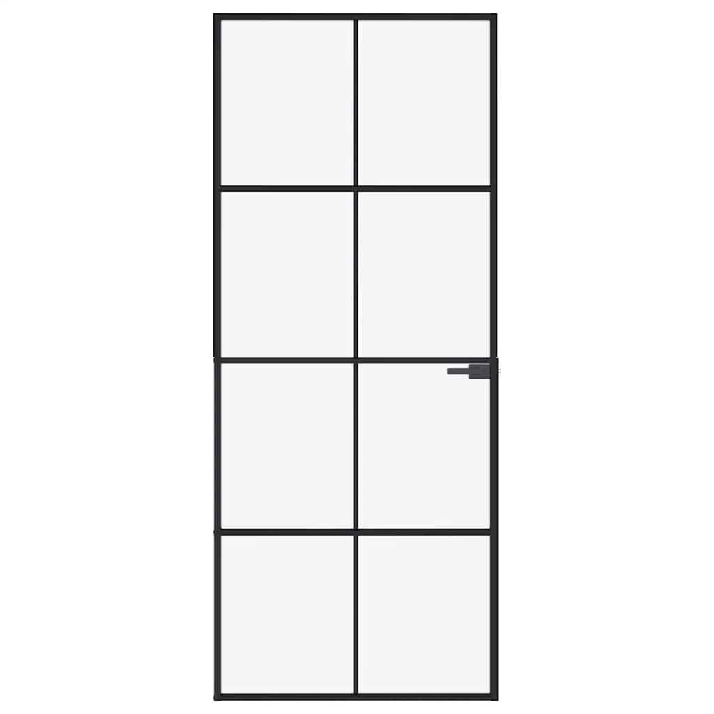 vidaXL Interior Door Black 83x201,5 cm Tempered Glass&Aluminium Slim 3