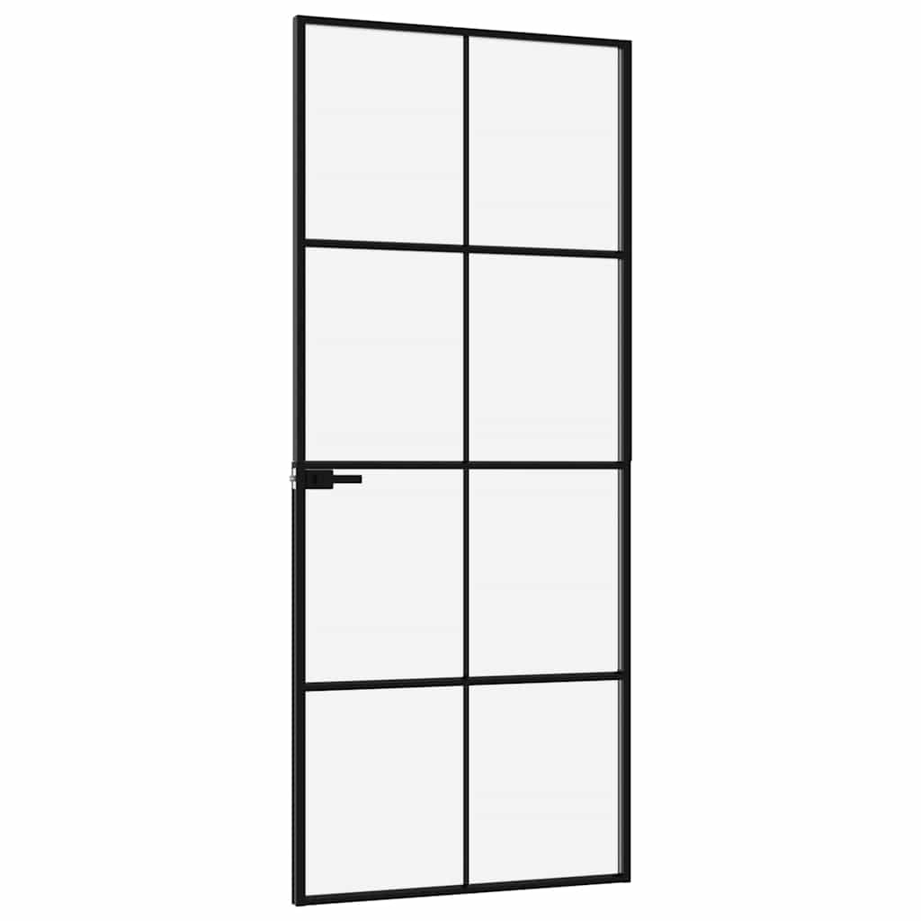 vidaXL Interior Door Black 83x201,5 cm Tempered Glass&Aluminium Slim 4