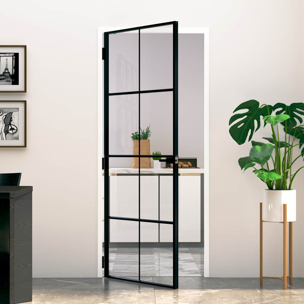 vidaXL Interior Door Black 83x201,5 cm Tempered Glass&Aluminium Slim 1