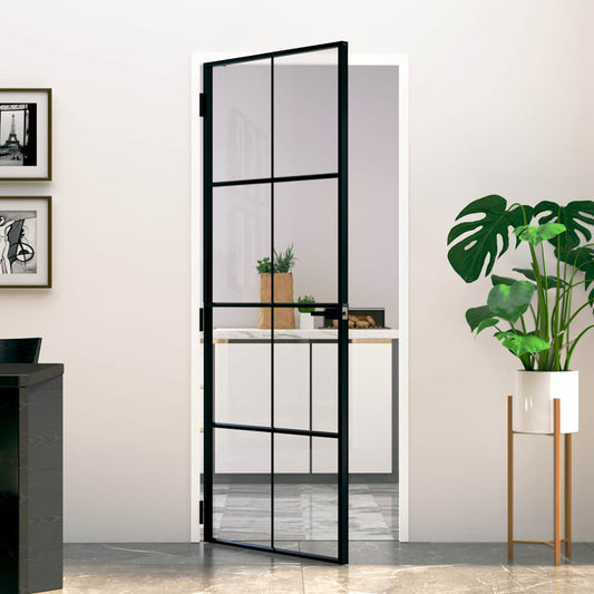 vidaXL Interior Door Black 83x201,5 cm Tempered Glass&Aluminium Slim 1