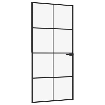 vidaXL Interior Door Black 93x201,5 cm Tempered Glass&Aluminium Slim 2