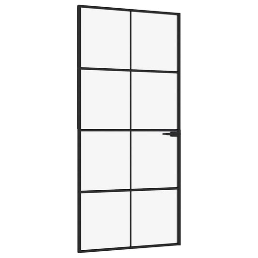 vidaXL Interior Door Black 93x201,5 cm Tempered Glass&Aluminium Slim 2