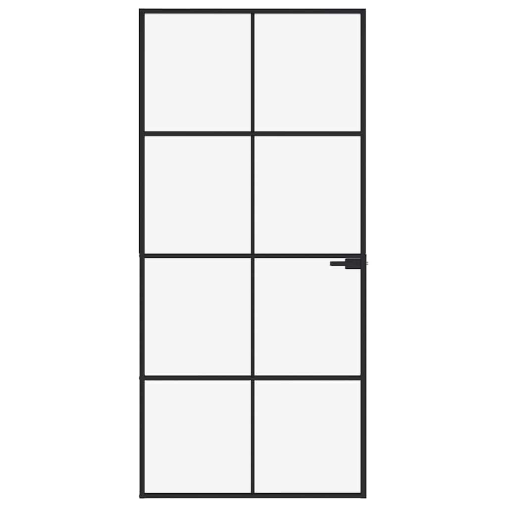 vidaXL Interior Door Black 93x201,5 cm Tempered Glass&Aluminium Slim 3